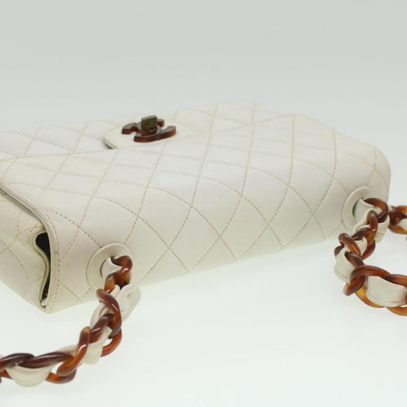 CHANEL Matelasse Turn Lock Shoulder Bag Lamb Skin Brown White CC Auth 32160A