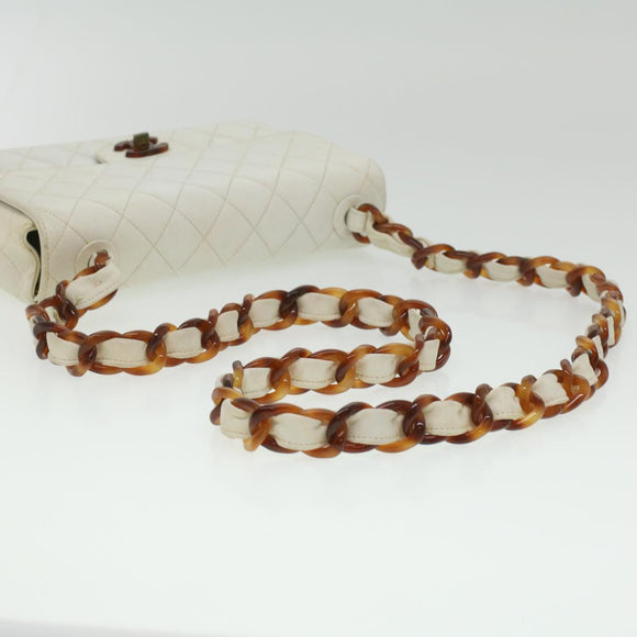 CHANEL Matelasse Turn Lock Shoulder Bag Lamb Skin Brown White CC Auth 32160A