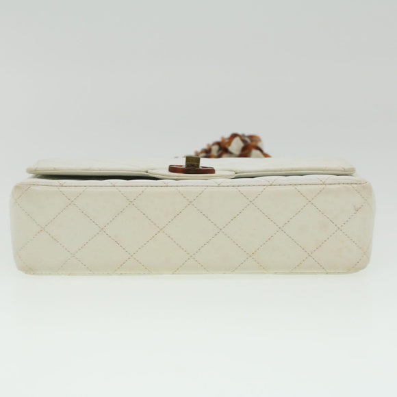 CHANEL Matelasse Turn Lock Shoulder Bag Lamb Skin Brown White CC Auth 32160A