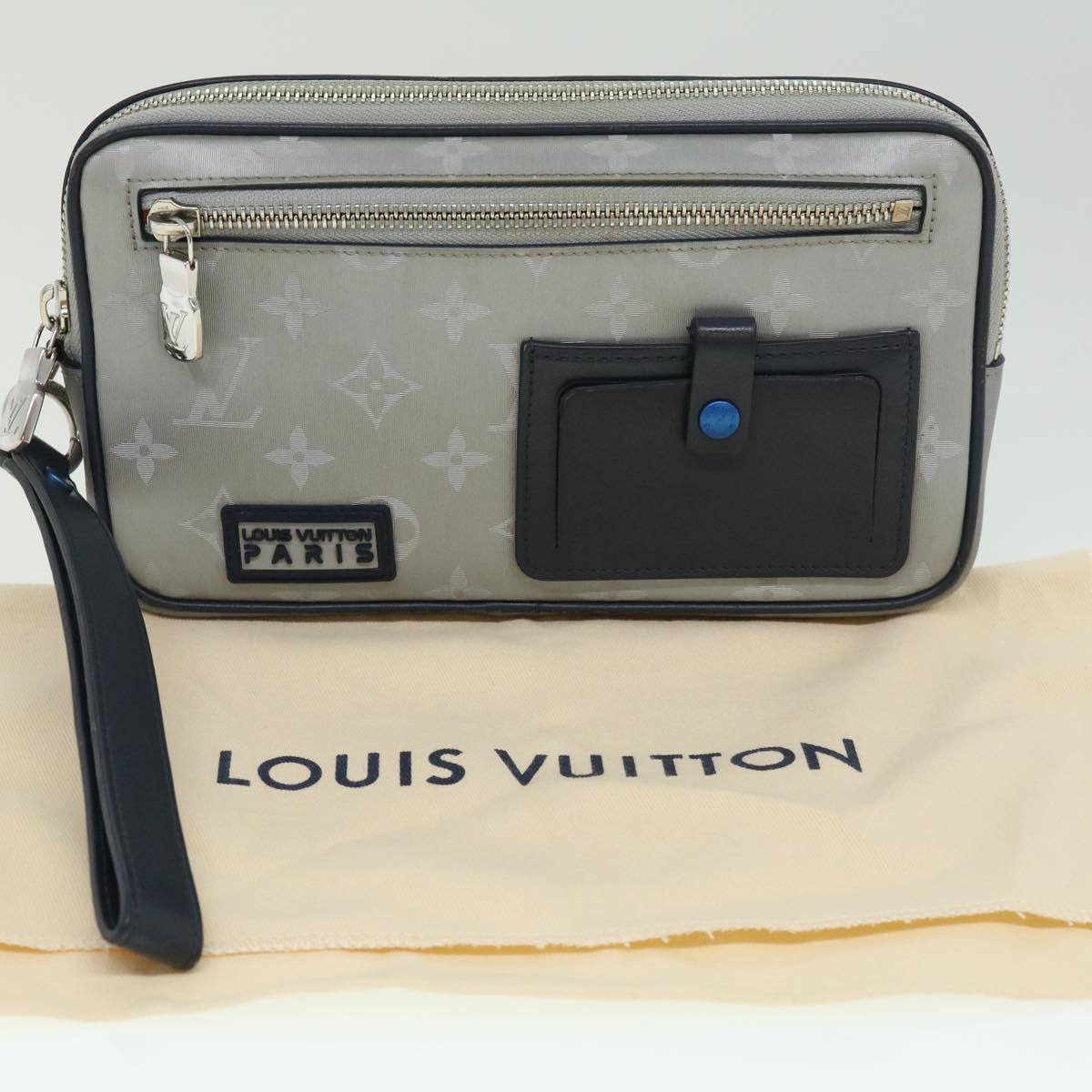 LOUIS VUITTON Monogram satellite alpha Clutch Bag Silver M44171 LV Auth 32344A