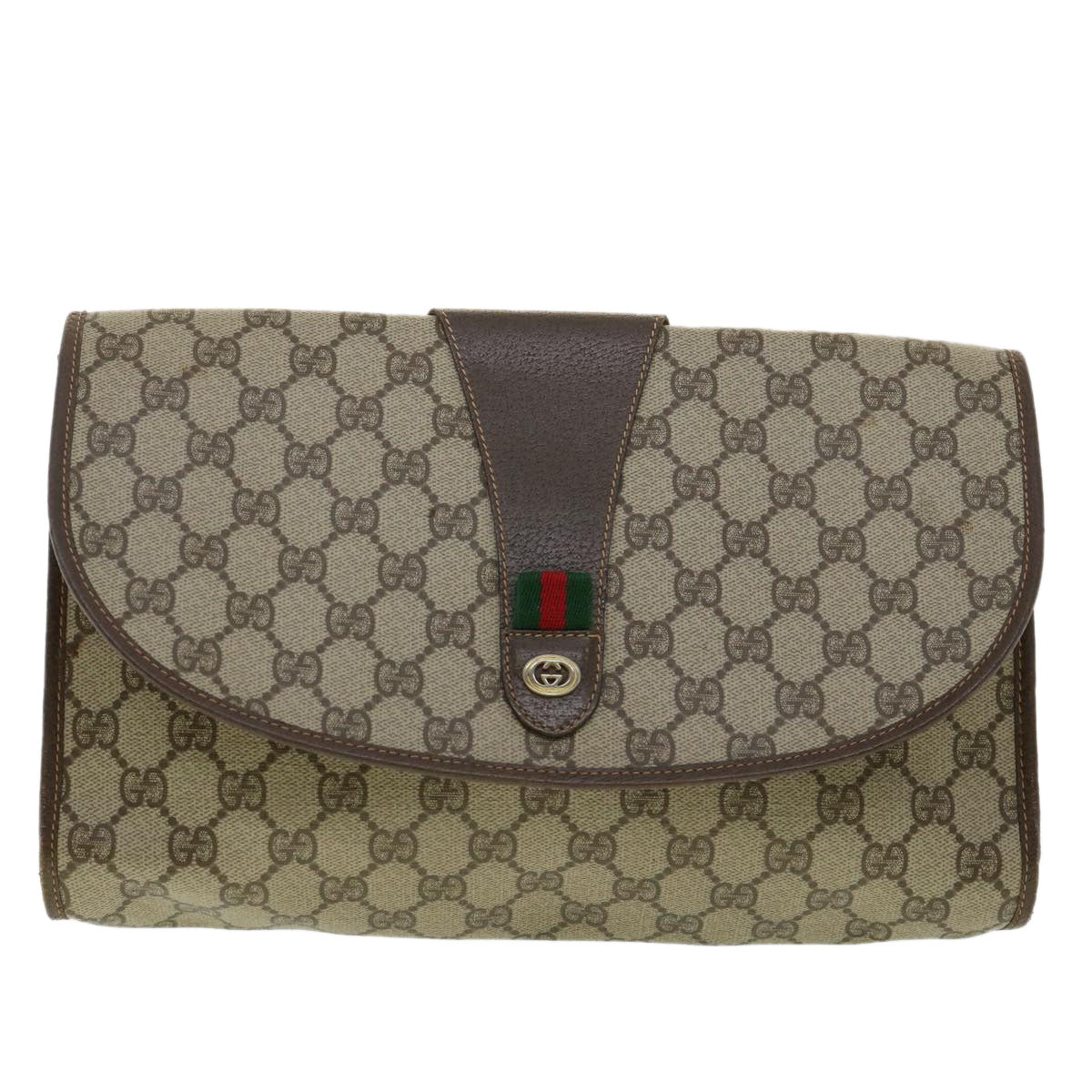 GUCCI GG Canvas Web Sherry Line Clutch Bag Beige Red Green 15601031 Auth 32362