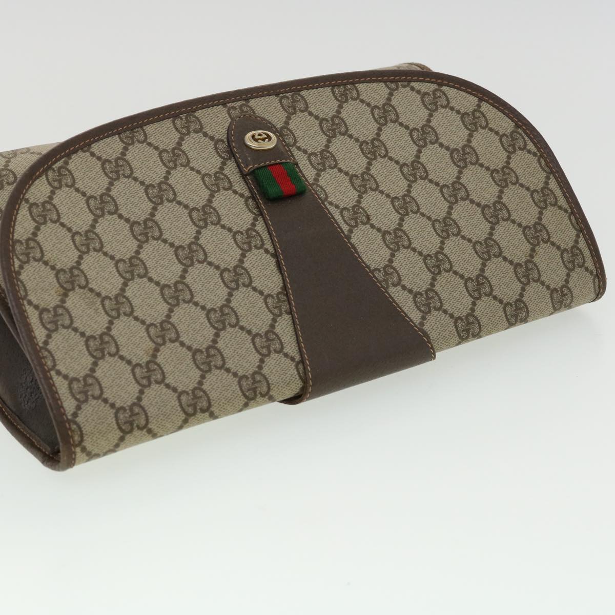 GUCCI GG Canvas Web Sherry Line Clutch Bag Beige Red Green 15601031 Auth 32362