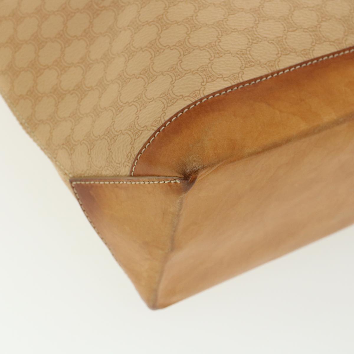 CELINE Macadam Canvas Shoulder Bag PVC Leather Beige Auth 32391