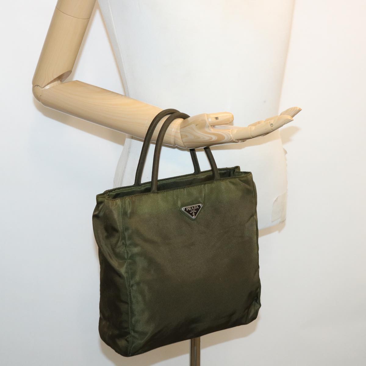 PRADA Hand Bag Nylon Khaki Auth 32408
