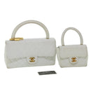 CHANEL Matelasse Pair Shoulder Bag Lamb Skin White CC Auth 32416A-1