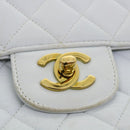 CHANEL Matelasse Pair Shoulder Bag Lamb Skin White CC Auth 32416A-16