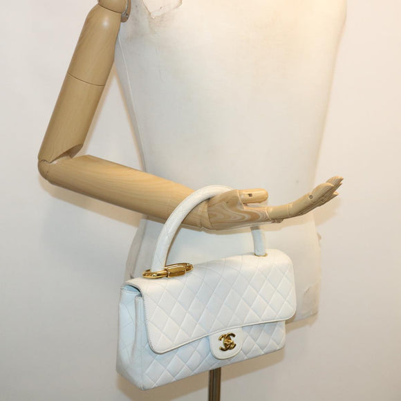 CHANEL Matelasse Pair Shoulder Bag Lamb Skin White CC Auth 32416A