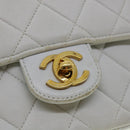 CHANEL Matelasse Pair Shoulder Bag Lamb Skin White CC Auth 32416A-36