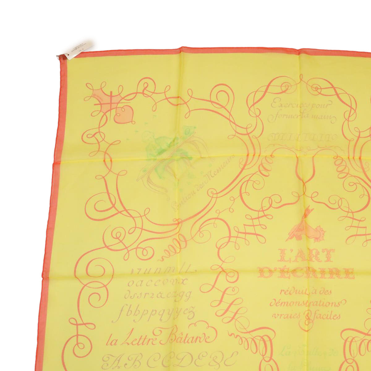 HERMES Carre 90 L'ARY D'ECRIRE Scarf Silk Orange Yellow Auth 32448 - 0