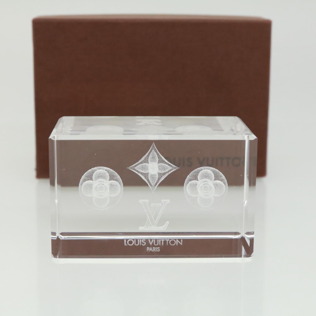 LOUIS VUITTON Monogram Pattern Paper weight Glass VIP only Clear LV Auth 32660A