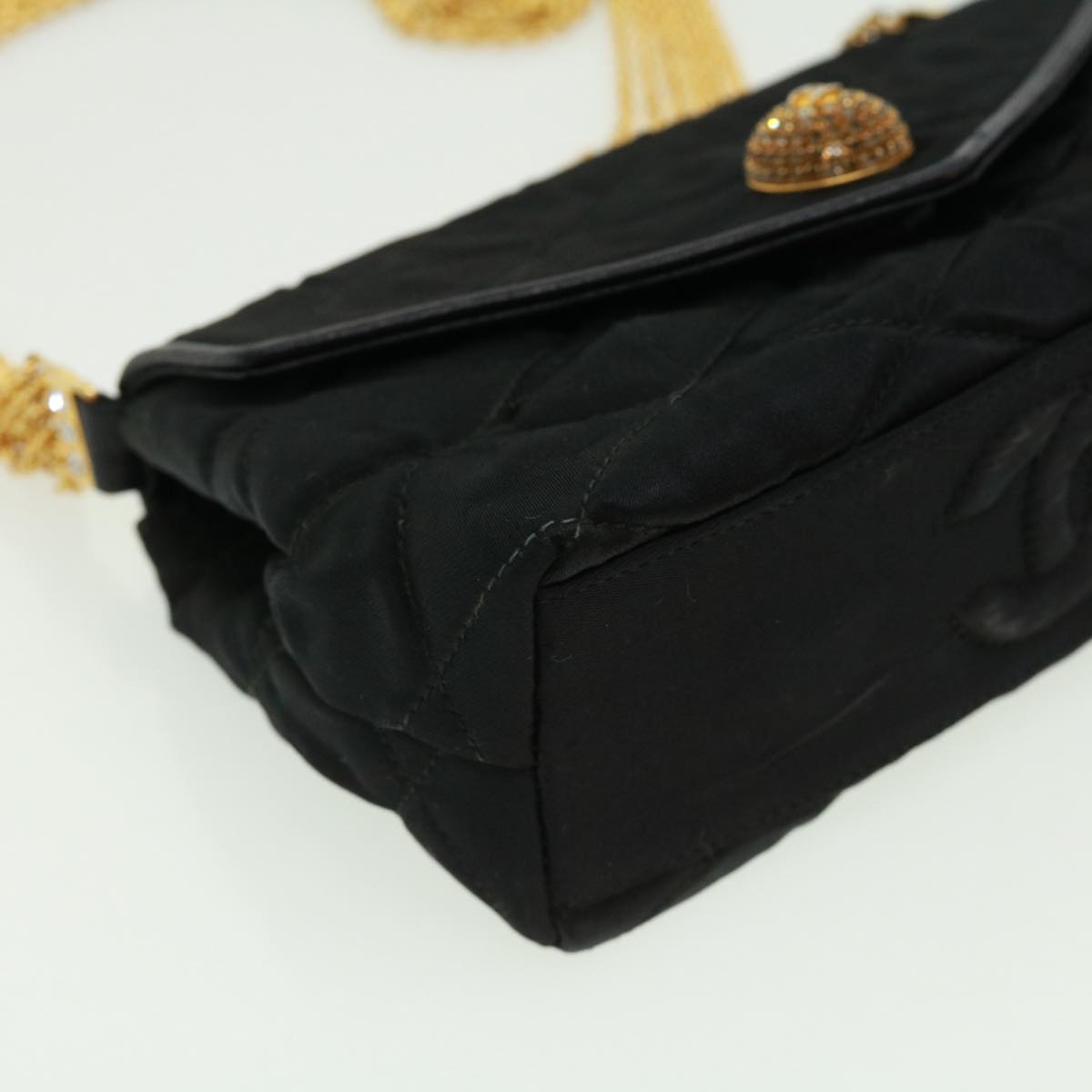 CHANEL Matelasse Chain stone Shoulder Bag Black CC Auth 32695A