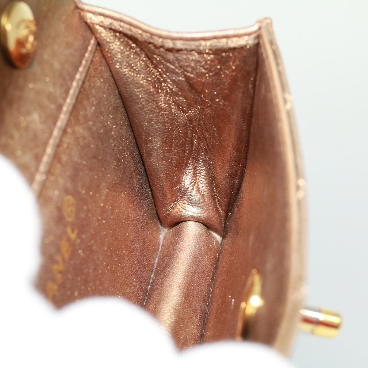 CHANEL Chain Turn Lock Mini Matelasse Shoulder Bag Lamb Skin Gold CC Auth 32696A