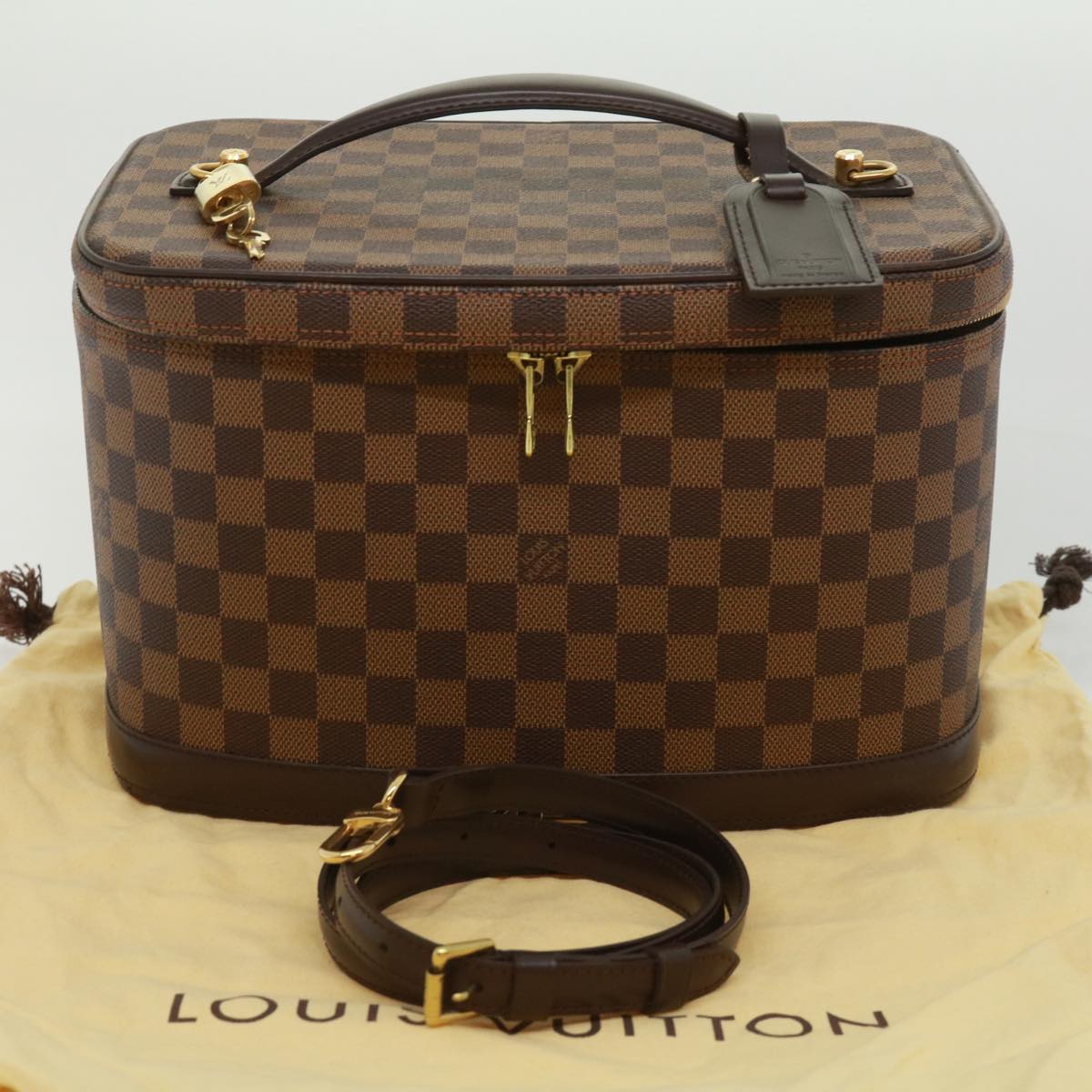 LOUIS VUITTON Damier Ebene Nice Hand Bag SPO 2way N47280 LV Auth 32758