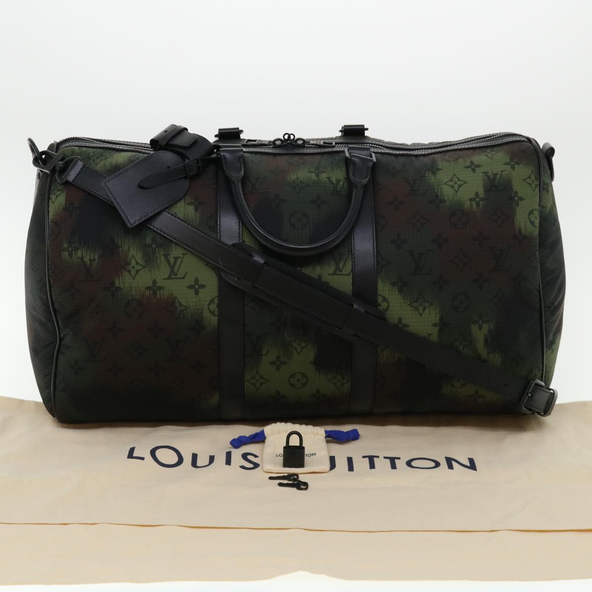 LOUIS VUITTON Camouflage Keepall Bandouliere 50 Boston Bag M56416 Auth 32799A