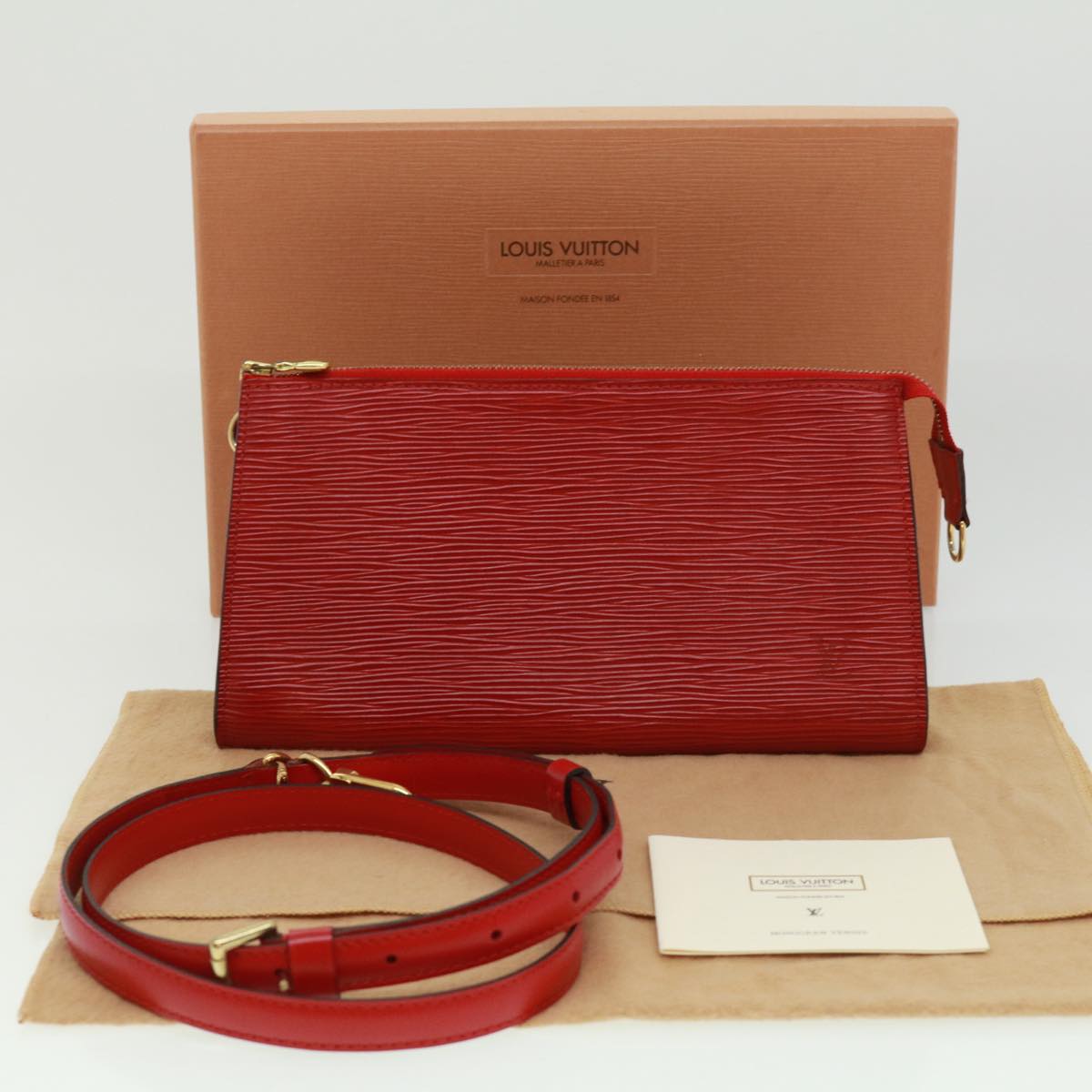 LOUIS VUITTON Epi Pochette Accessoires Pouch Red M52987 LV Auth 32805