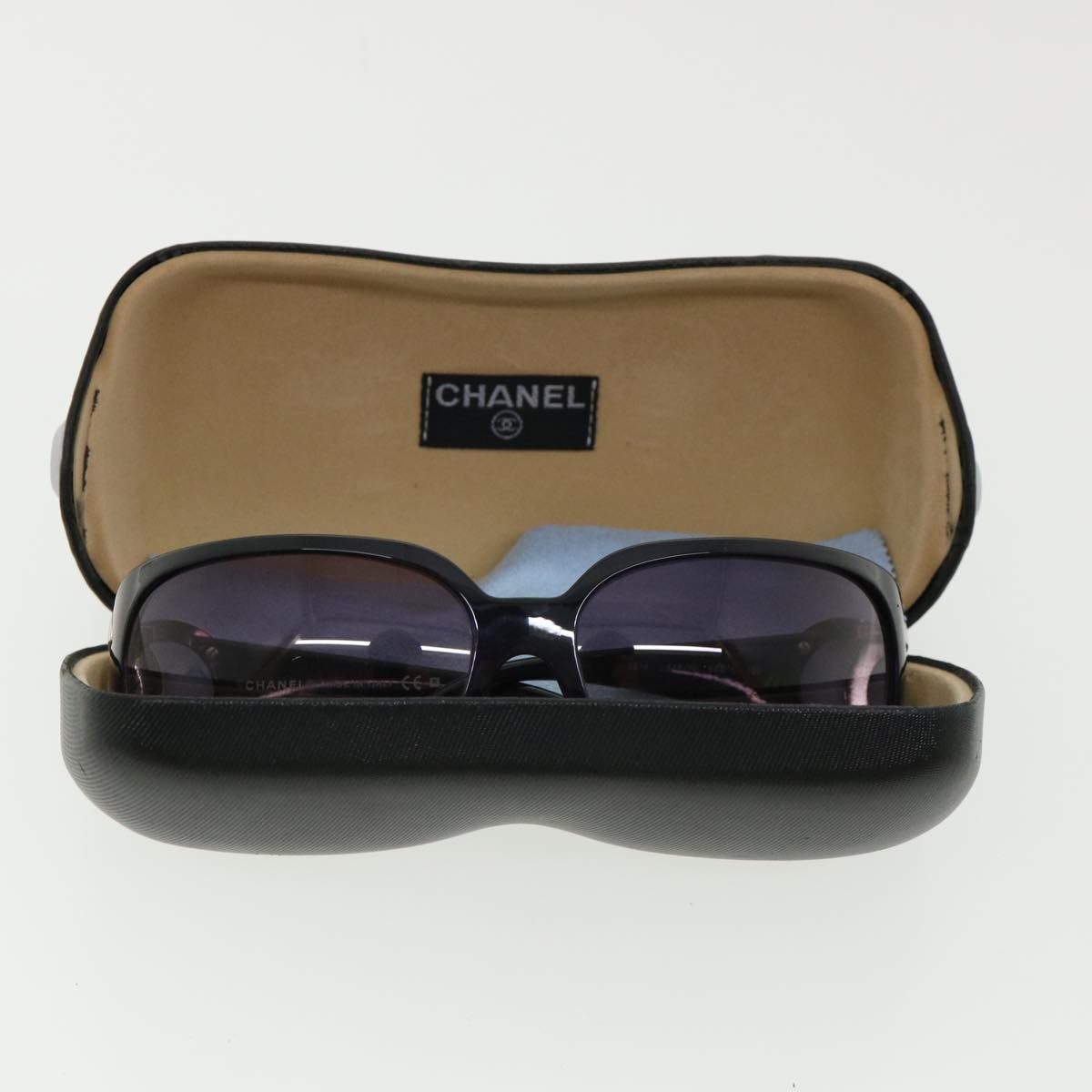 CHANEL Sunglasses Black CC Auth 33136