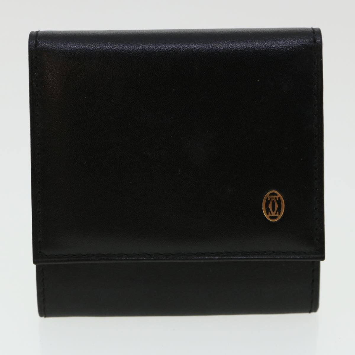 CARTIER Coin Purse Leather 2Set Black Brown Auth 33137