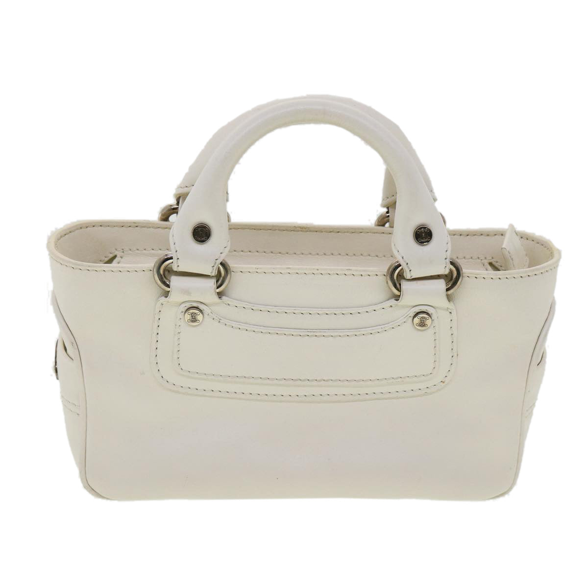 CELINE Hand Bag Leather White GBS0 Auth 33192