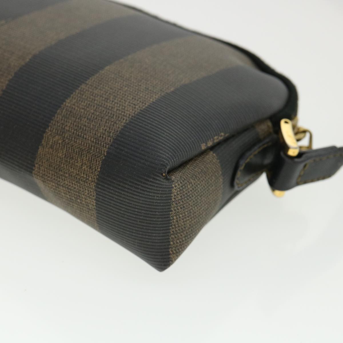 FENDI Pecan Shoulder Bag PVC Leather Khaki Black Auth 33204