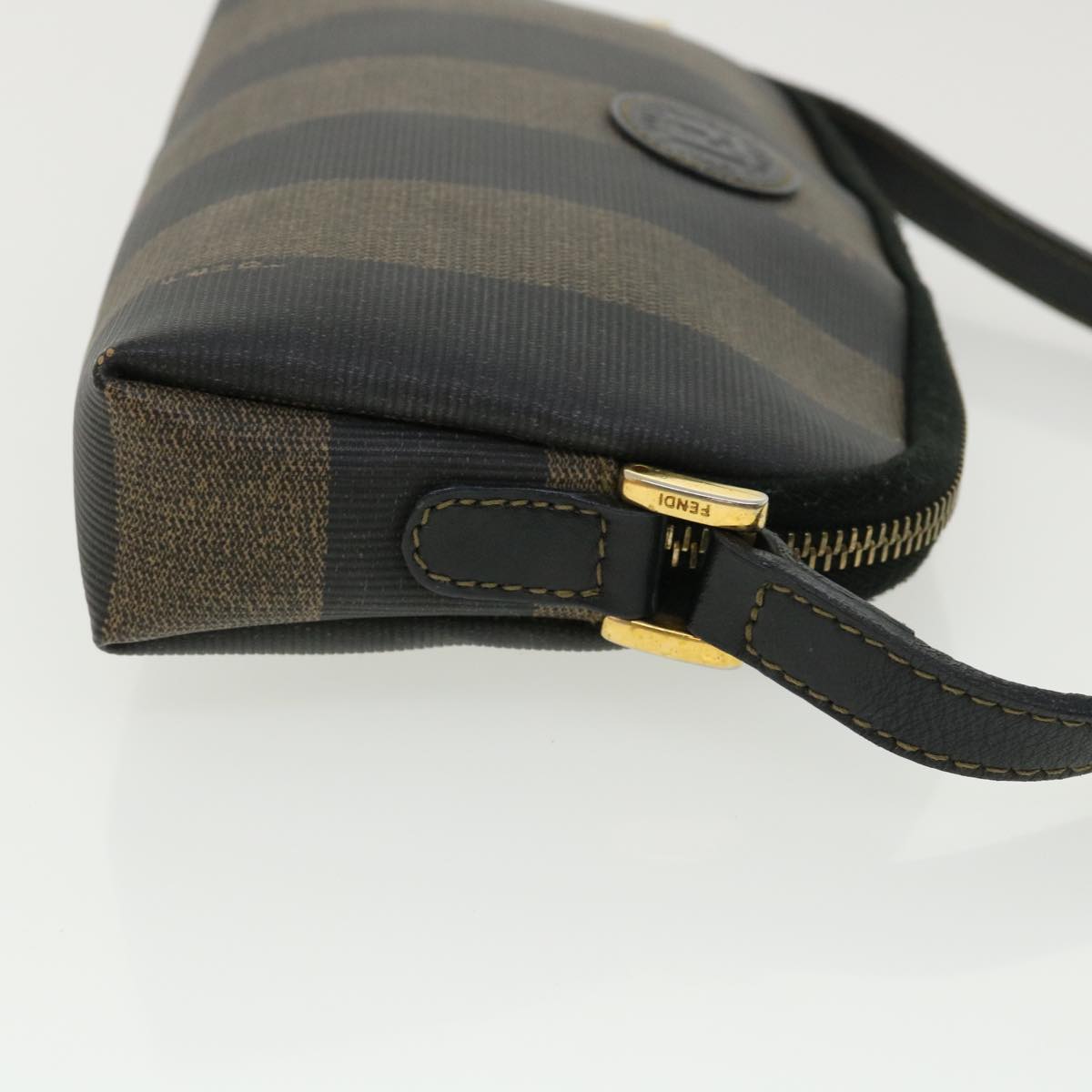 FENDI Pecan Shoulder Bag PVC Leather Khaki Black Auth 33204