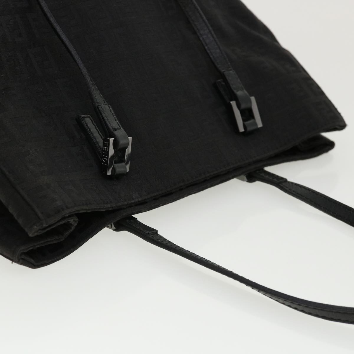 FENDI Zucchino Canvas Hand Bag Black Auth 33232