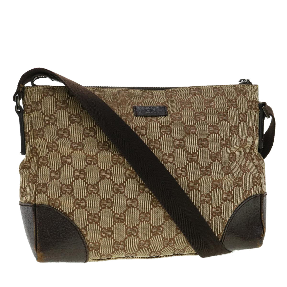 GUCCI GG Canvas Shoulder Bag Brown 114273 Auth 33264