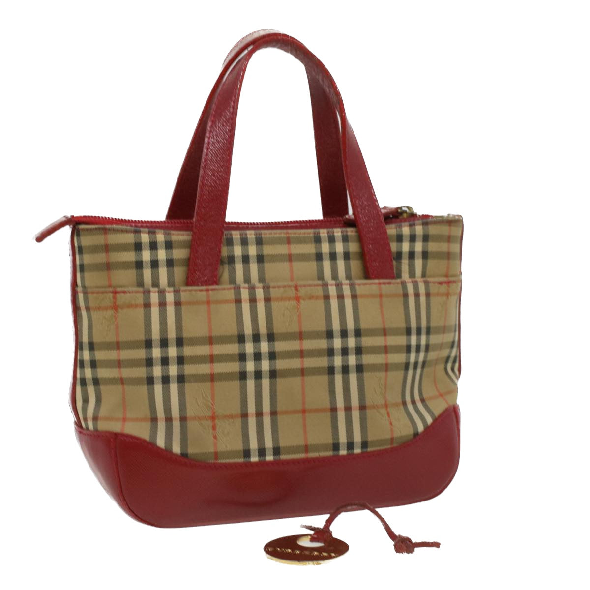 BURBERRY Nova Check Hand Bag Nylon Beige Red Auth 33599