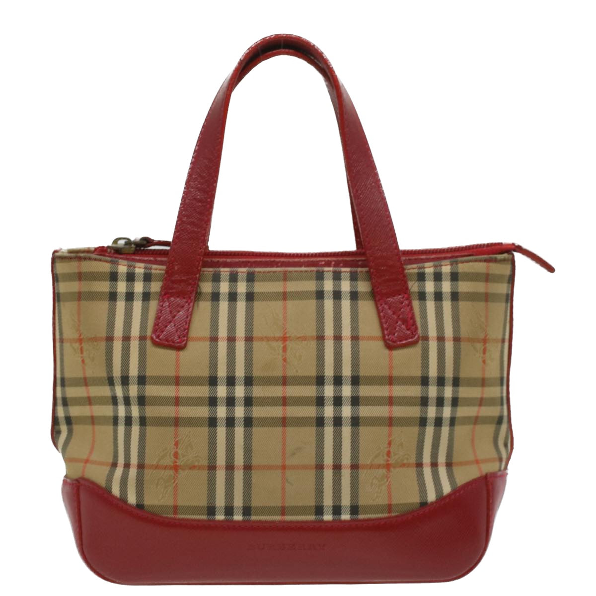 BURBERRY Nova Check Hand Bag Nylon Beige Red Auth 33599 - 0