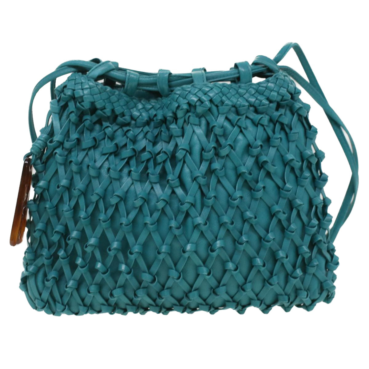 CHANEL Knitting Shoulder Bag Leather Light Blue CC Auth 33811