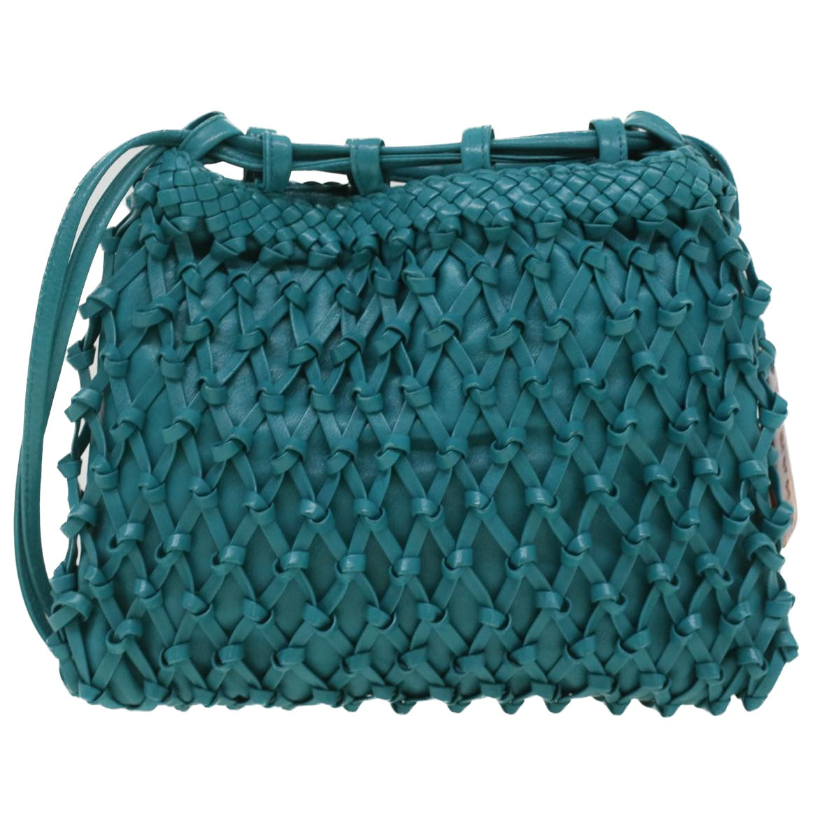 CHANEL Knitting Shoulder Bag Leather Light Blue CC Auth 33811 - 0