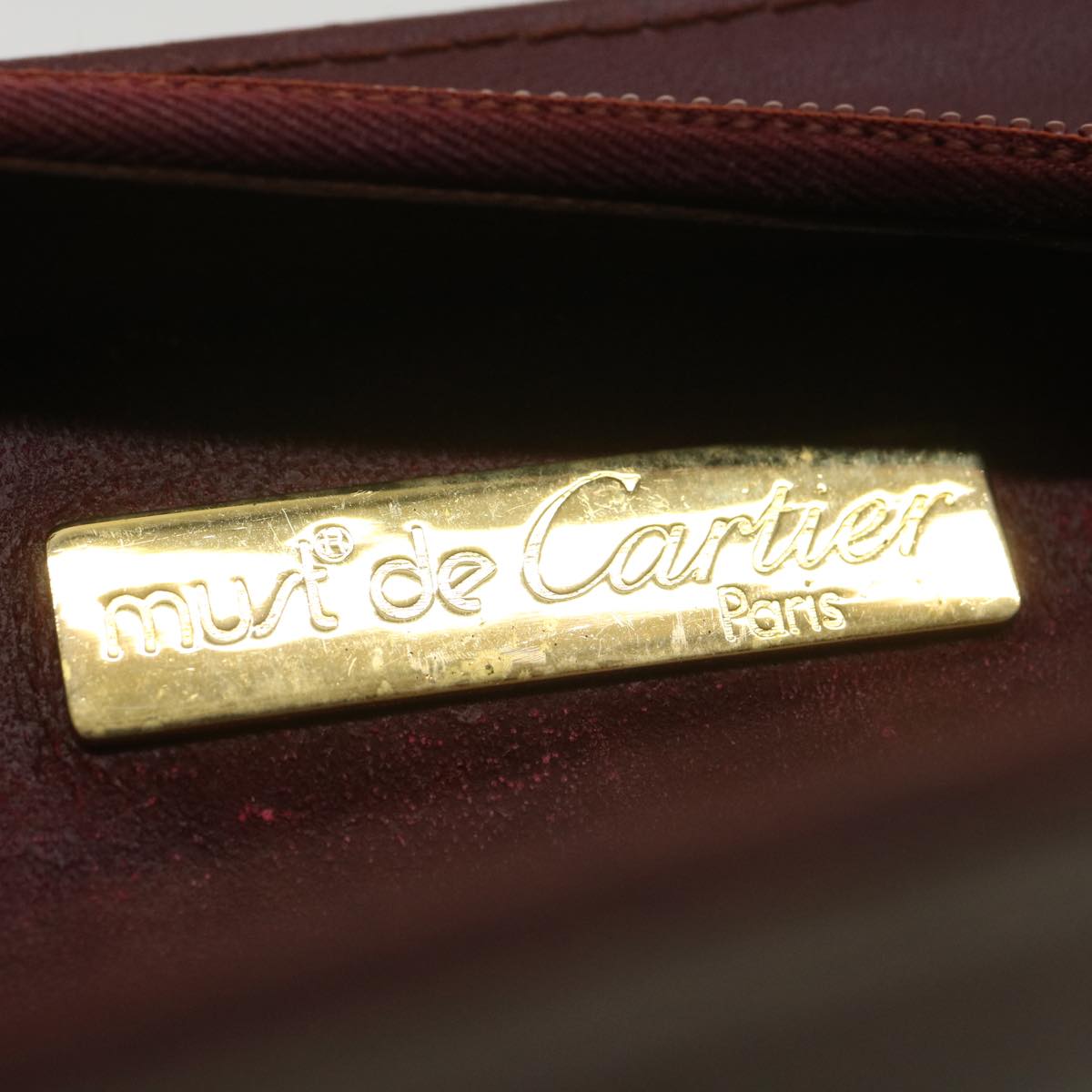 CARTIER Clutch Bag Leather Wine Red Auth 33854