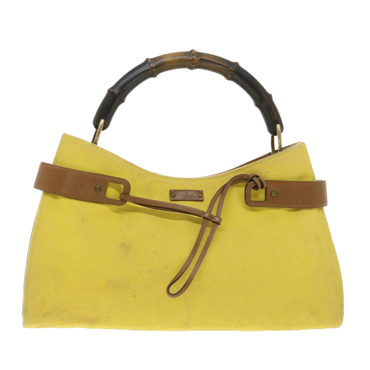 GUCCI Bamboo Shoulder Bag Canvas Yellow Auth 33904