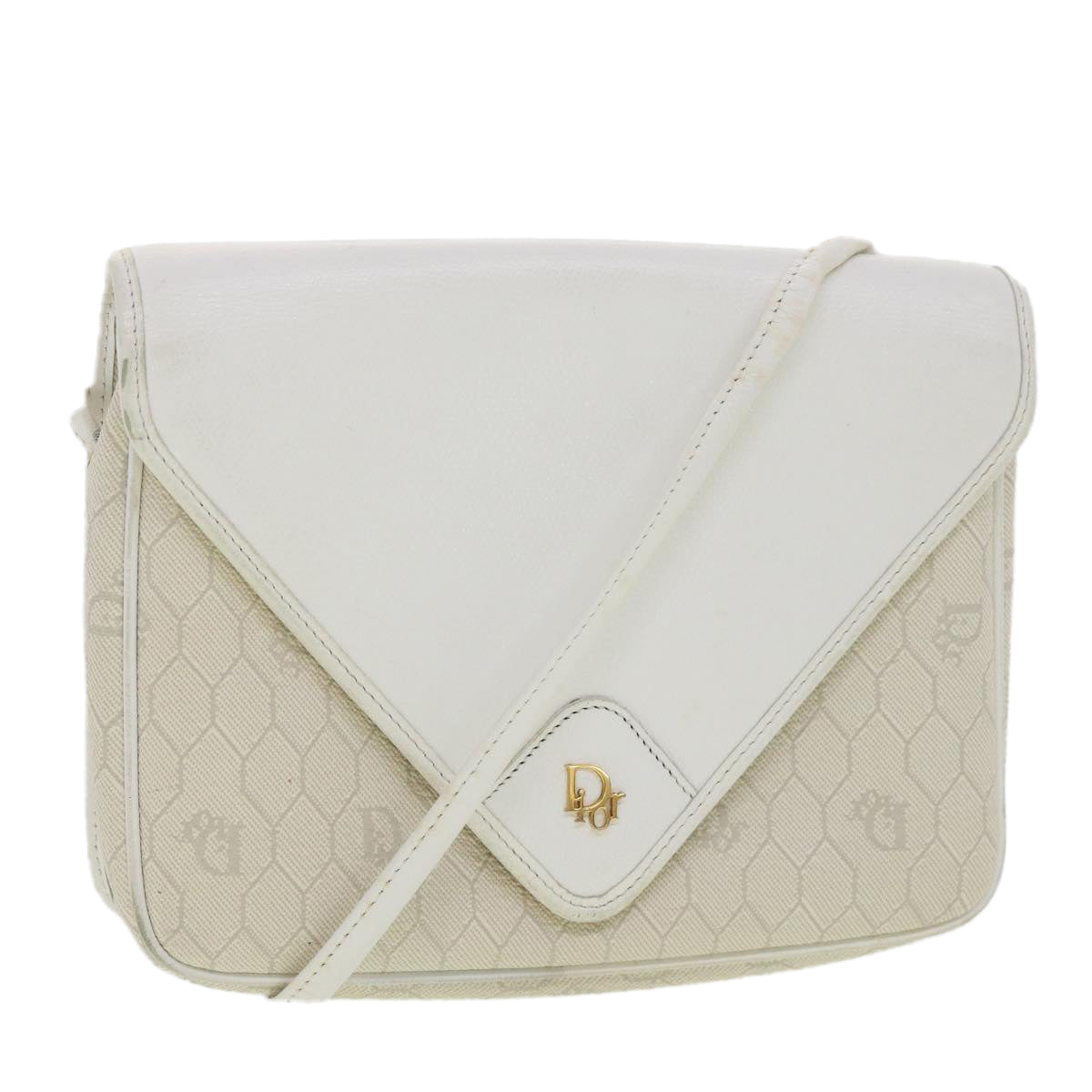 Christian Dior Honeycomb Canvas Shoulder Bag White Auth 33968
