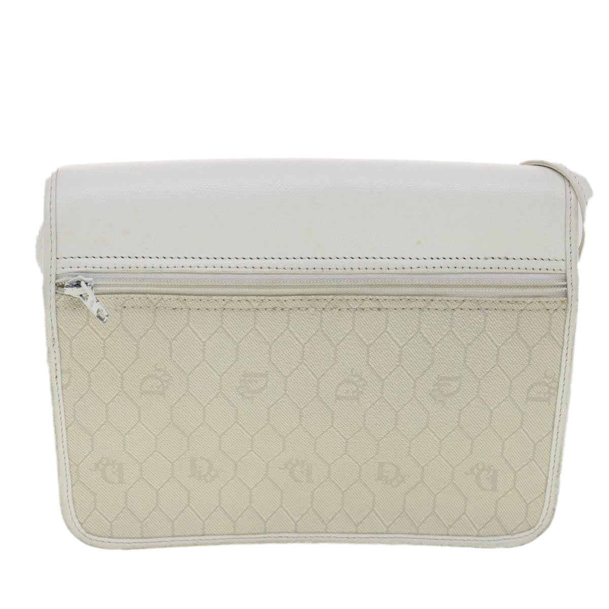 Christian Dior Honeycomb Canvas Shoulder Bag White Auth 33968 - 0