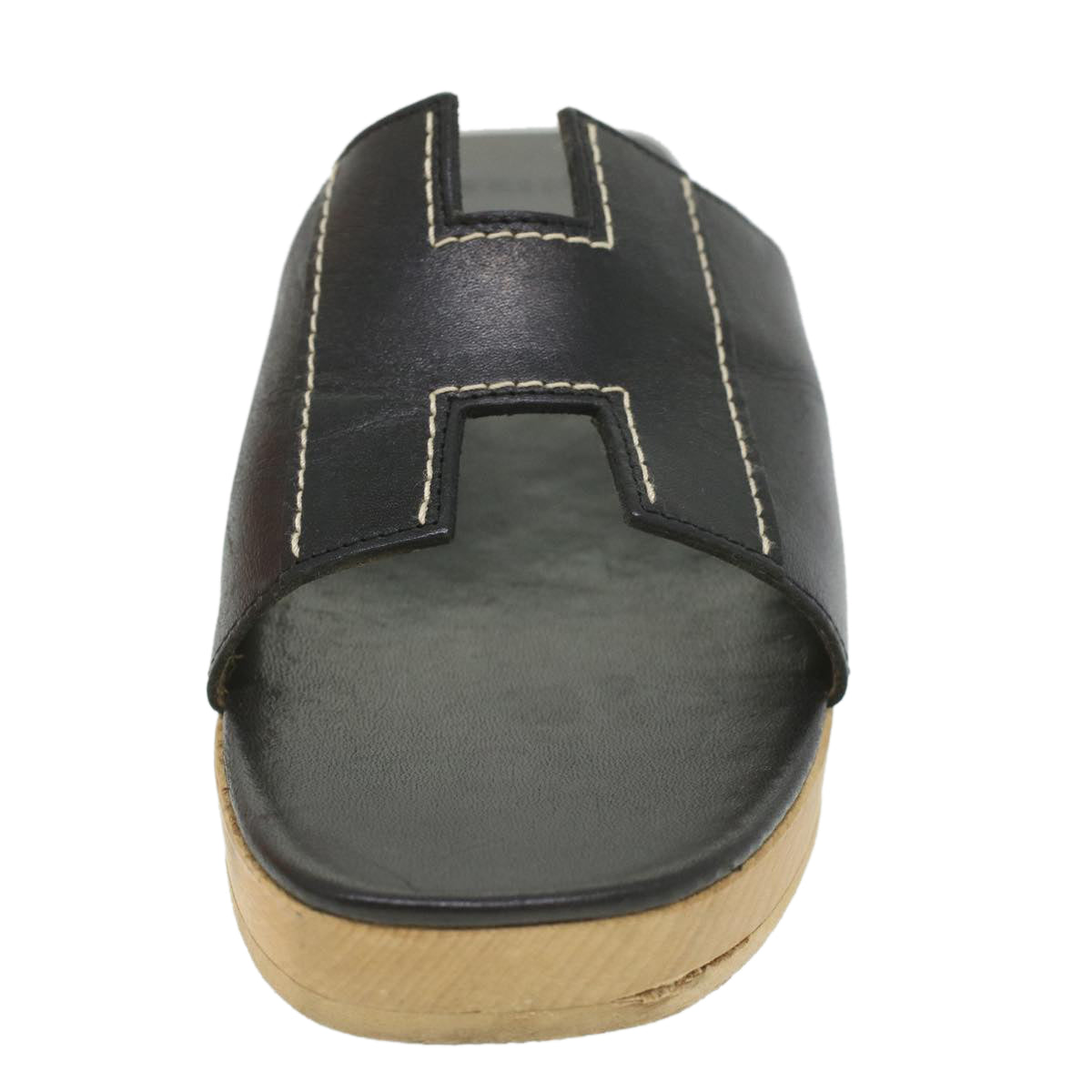 HERMES Oran Sandals Leather Black Auth 33993 - 0