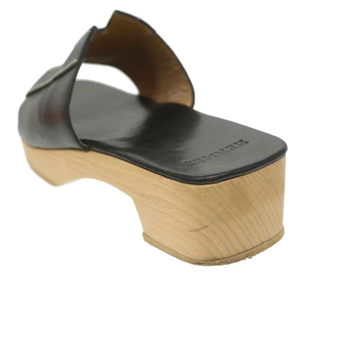 HERMES Oran Sandals Leather Black Auth 33993
