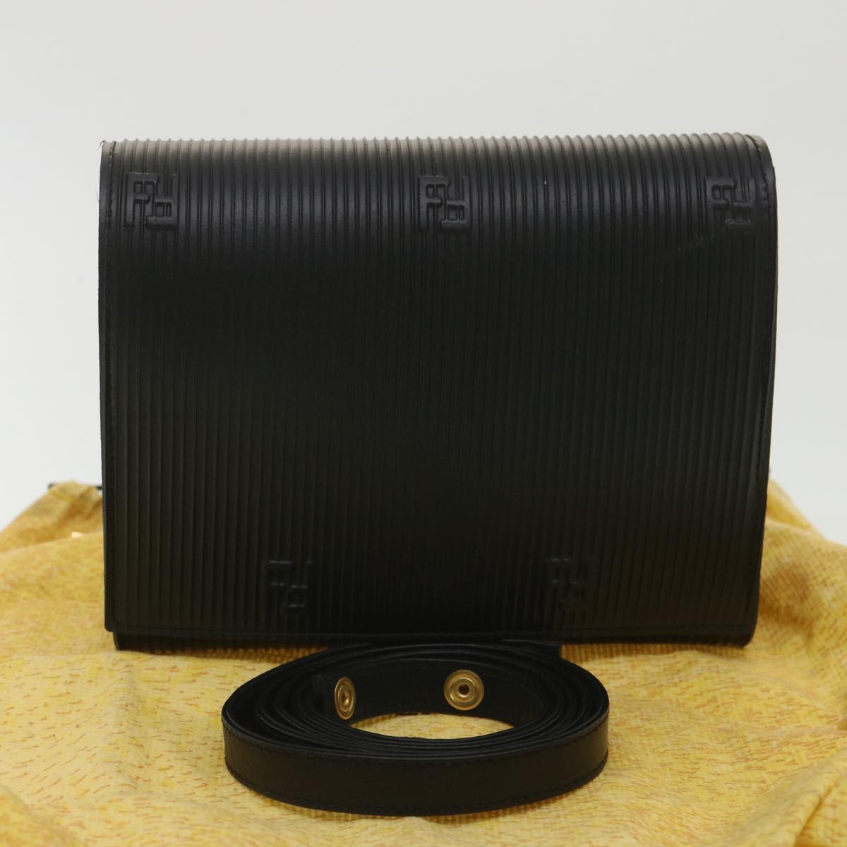 FENDI Shoulder Bag Leather Black Auth 34011