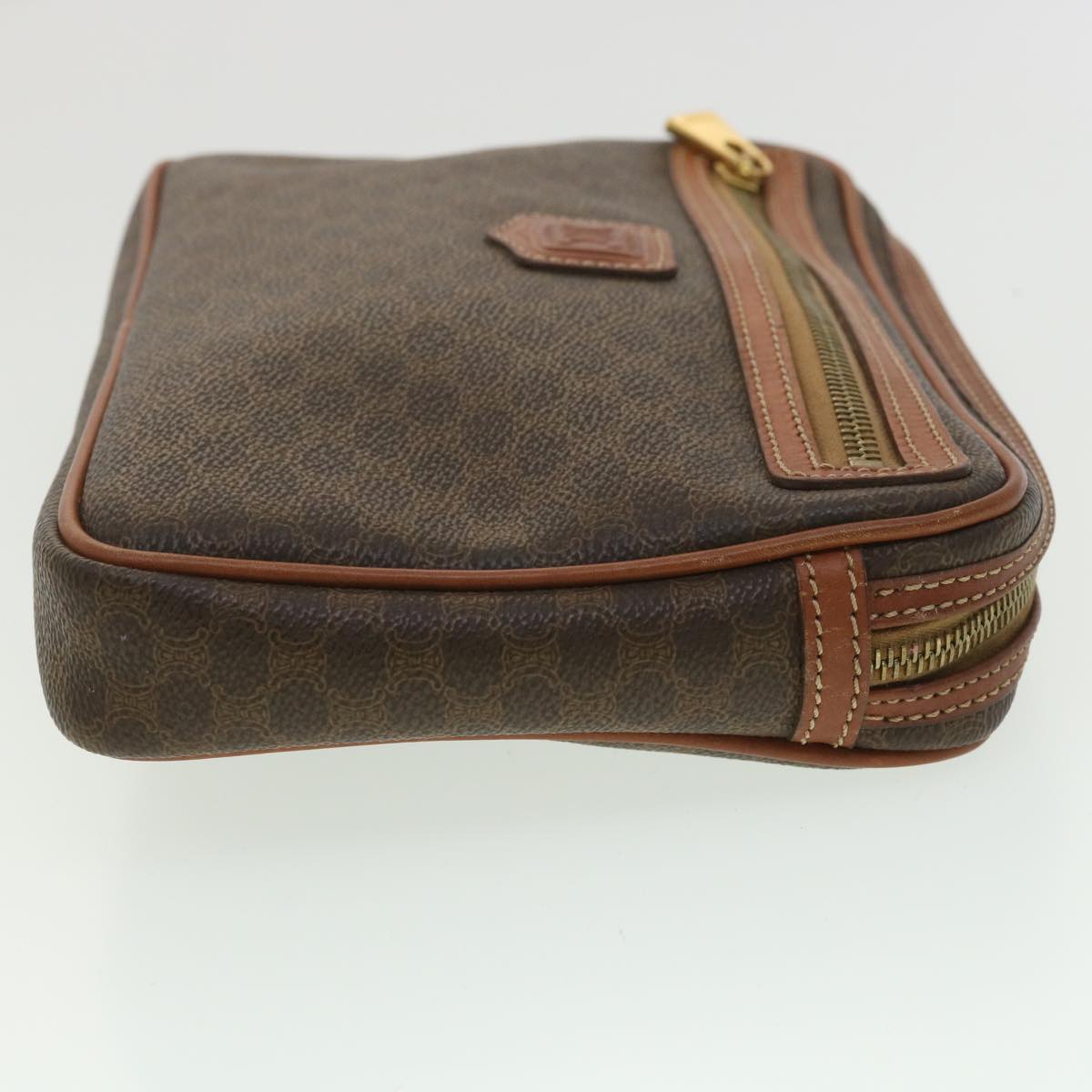 CELINE Macadam Canvas Clutch Bag PVC Leather Brown Auth 34059