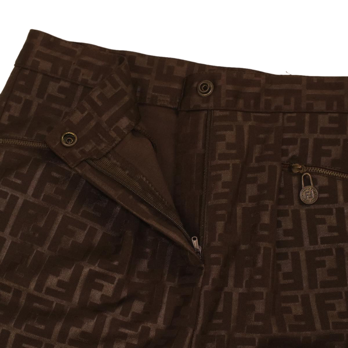 FENDI Zucca Canvas Pants polyester spandex L Brown Auth 34069