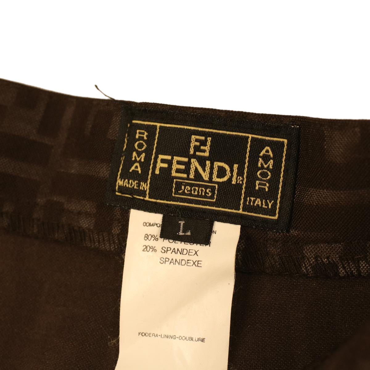 FENDI Zucca Canvas Pants polyester spandex L Brown Auth 34069