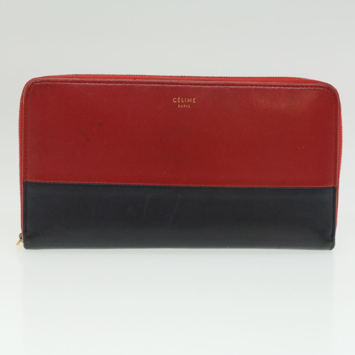 CELINE Wallet Leather 2Set Gray Red Navy Auth 34079