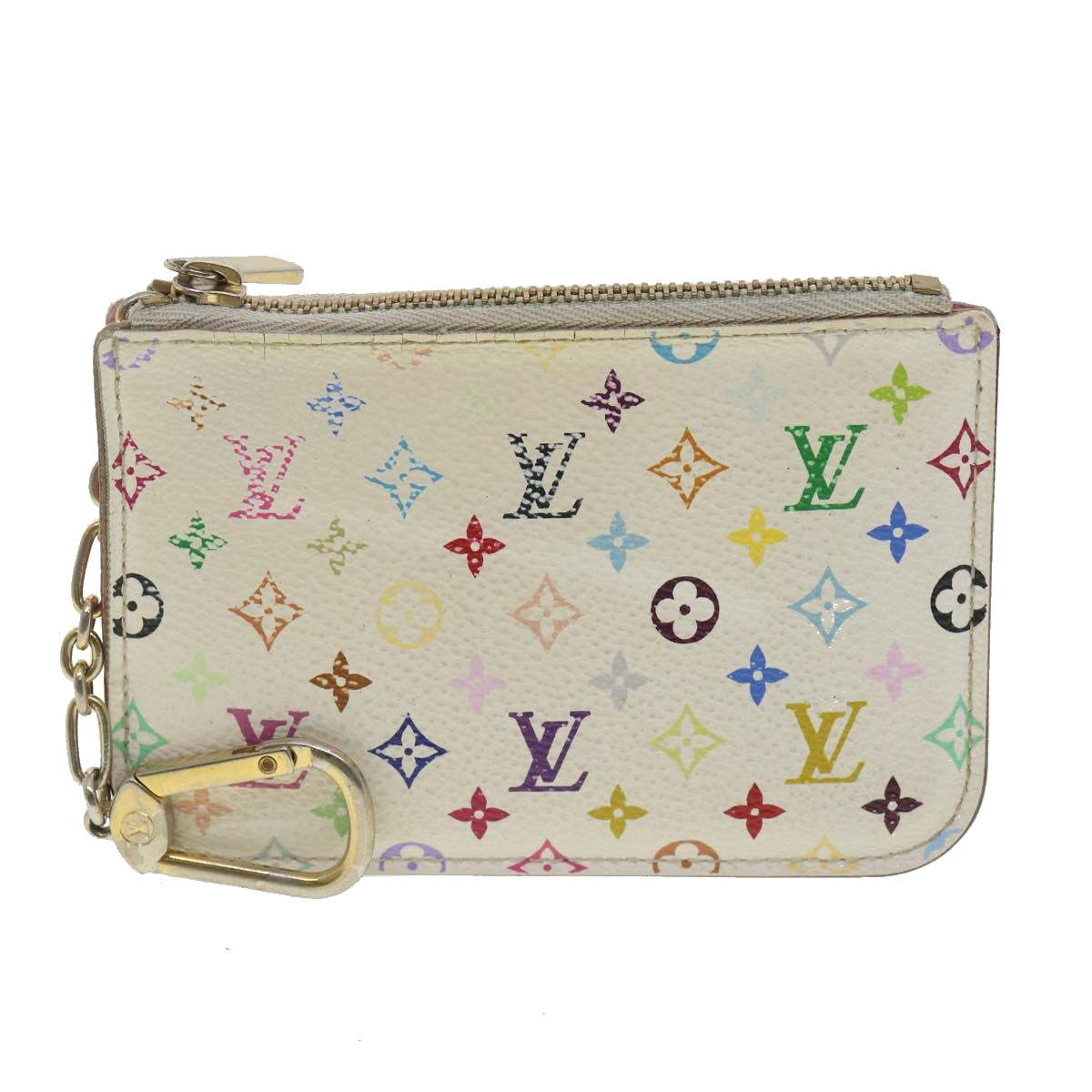 LOUIS VUITTON Multicolor Pochette Cles NM Coin Purse White M93734 LV Auth 34183