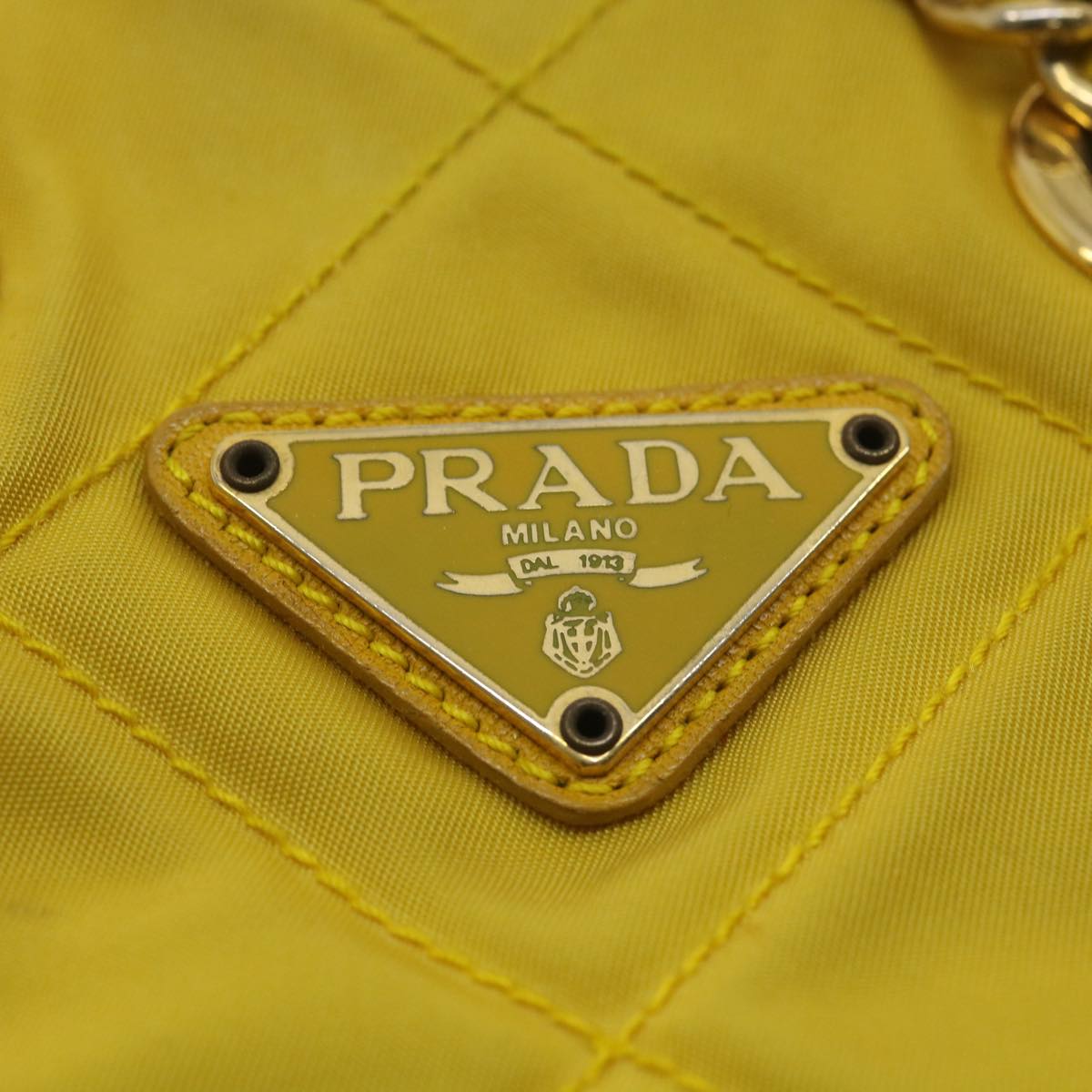 PRADA Nylon Quilted Chain Shoulder Bag Yellow Auth 34271