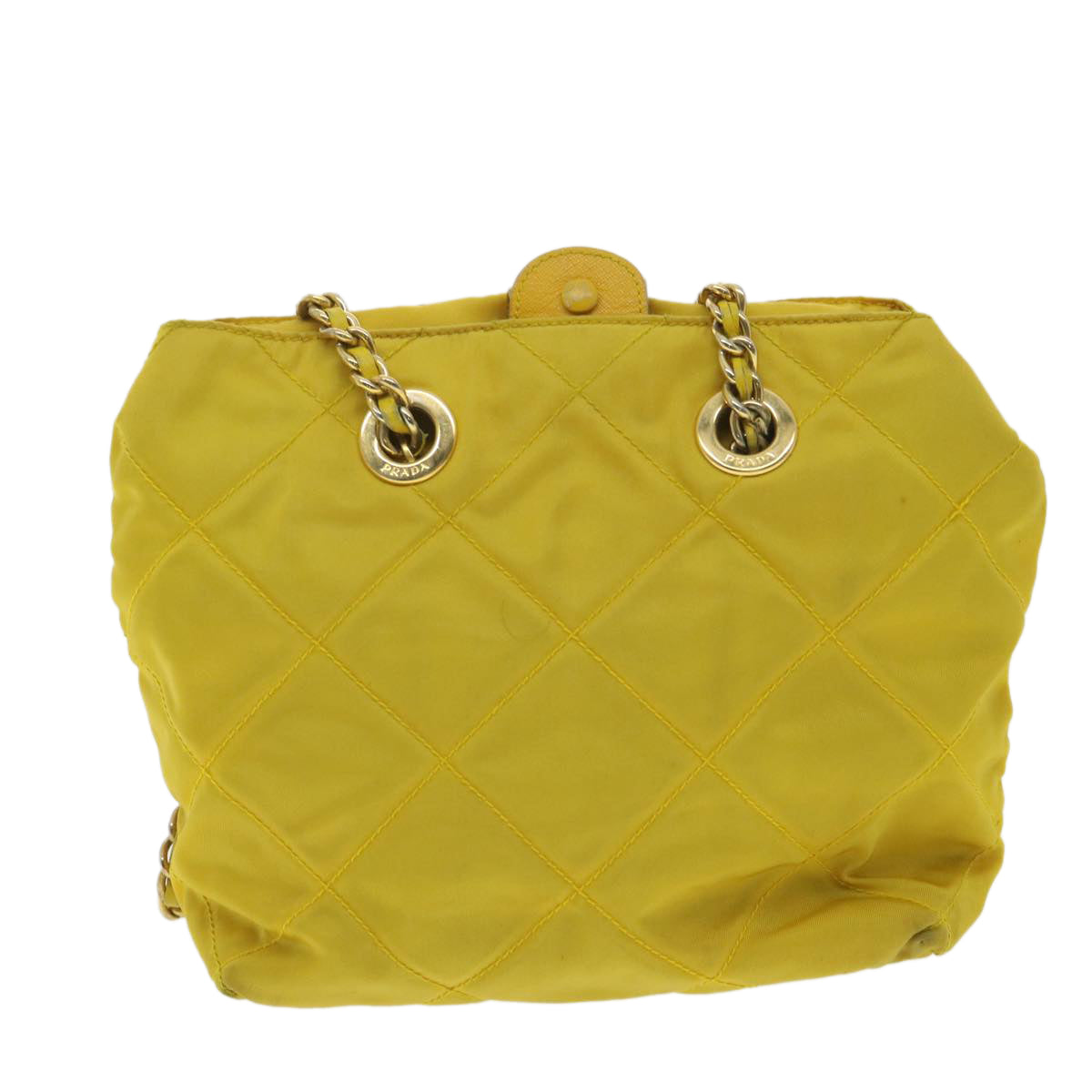 PRADA Nylon Quilted Chain Shoulder Bag Yellow Auth 34271 - 0