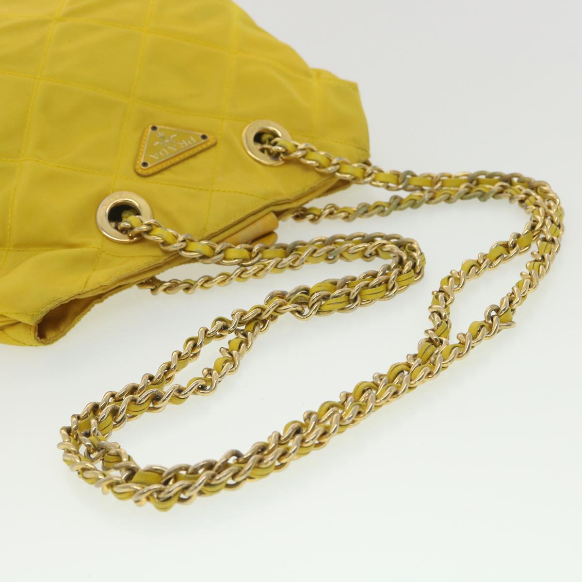 PRADA Nylon Quilted Chain Shoulder Bag Yellow Auth 34271