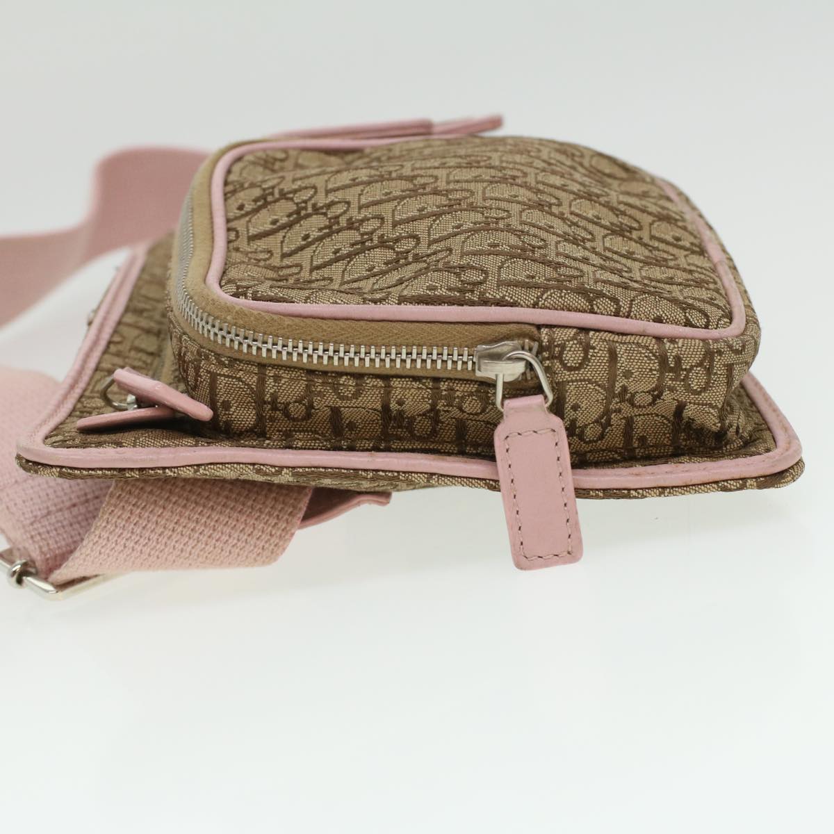 Christian Dior Trotter Canvas Waist Bag Beige Pink Auth 34567