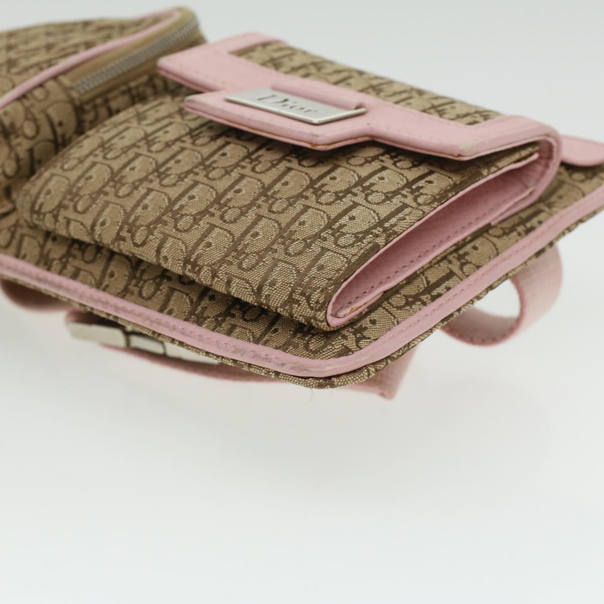 Christian Dior Trotter Canvas Waist Bag Beige Pink Auth 34567