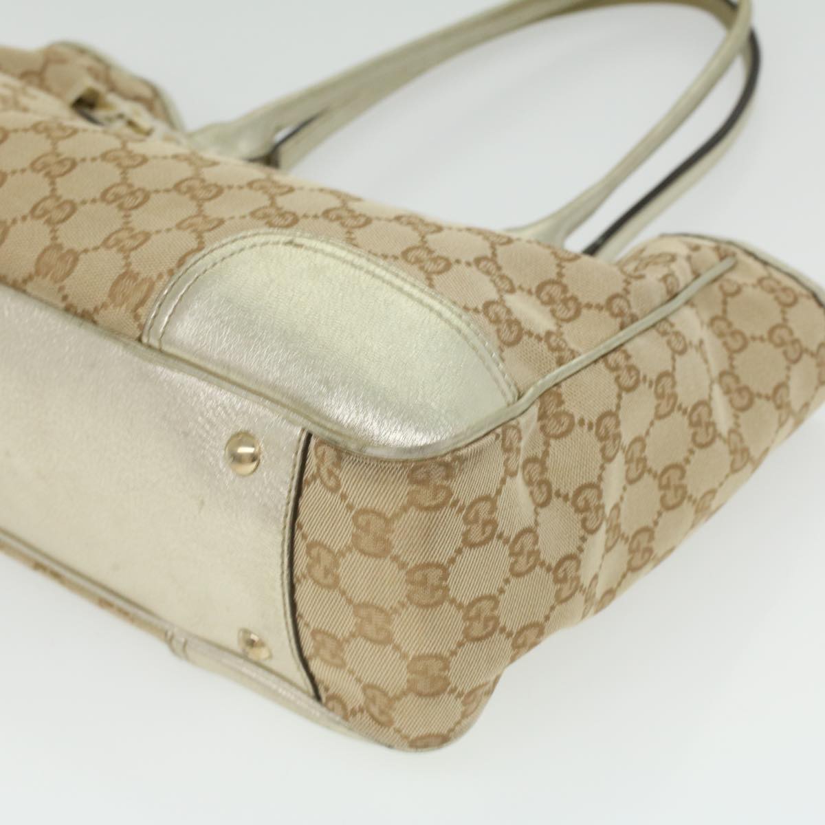 GUCCI GG Canvas Tote Bag Beige Champagne Gold Auth 34597