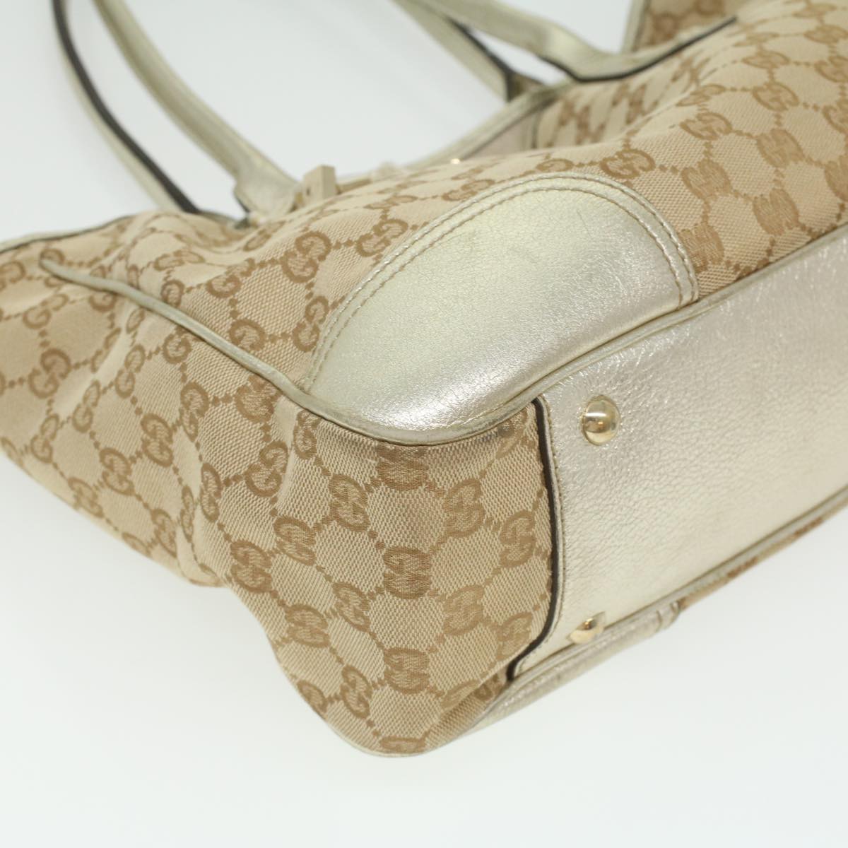 GUCCI GG Canvas Tote Bag Beige Champagne Gold Auth 34597