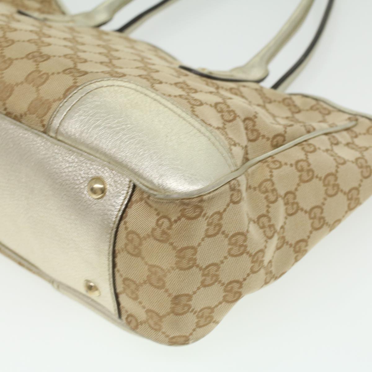 GUCCI GG Canvas Tote Bag Beige Champagne Gold Auth 34597